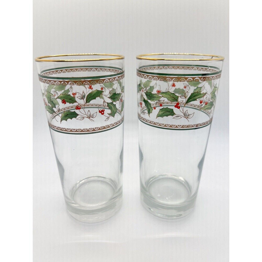 Holly Holiday by Royal Limited 14 Oz Glass Tumbler Water Drinking Glass Set 2